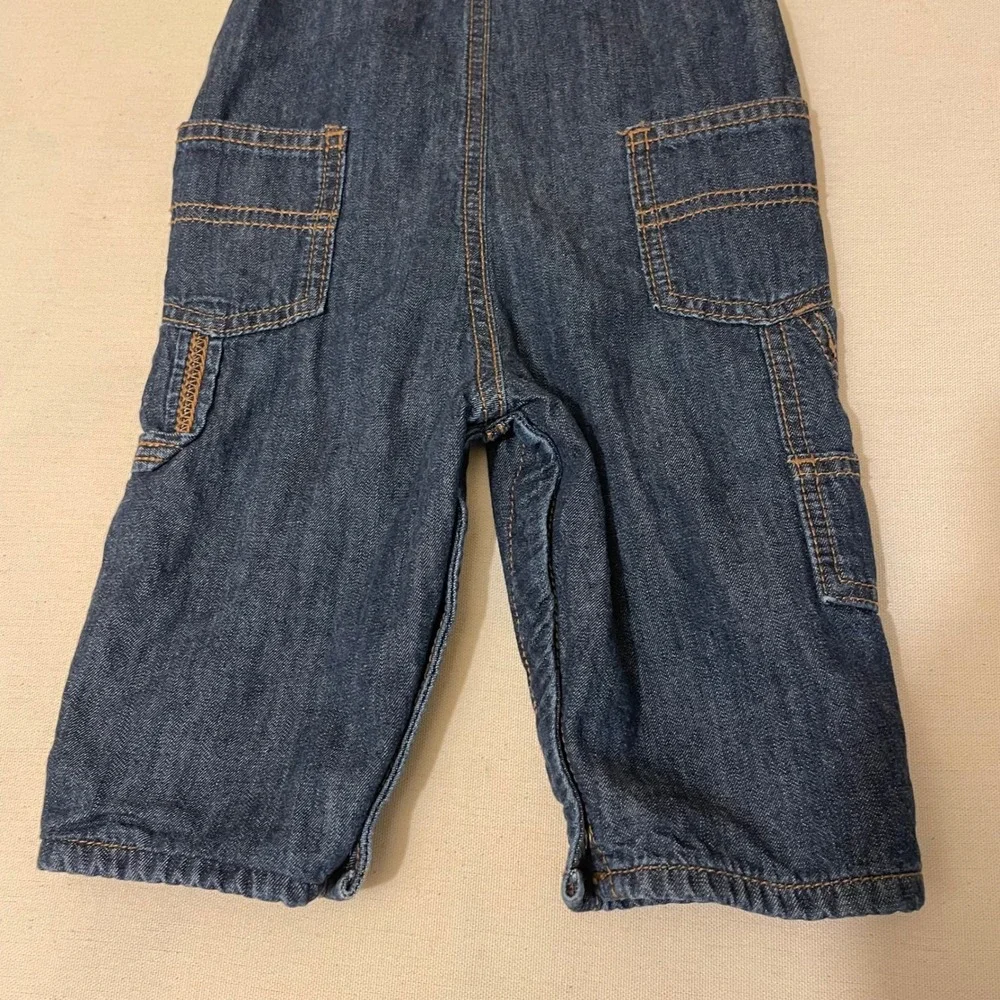 OshKosh Bgosh Baby 9M Flannel‎ Lined Denim Overalls Red Buffalo Plaid Dark Wash